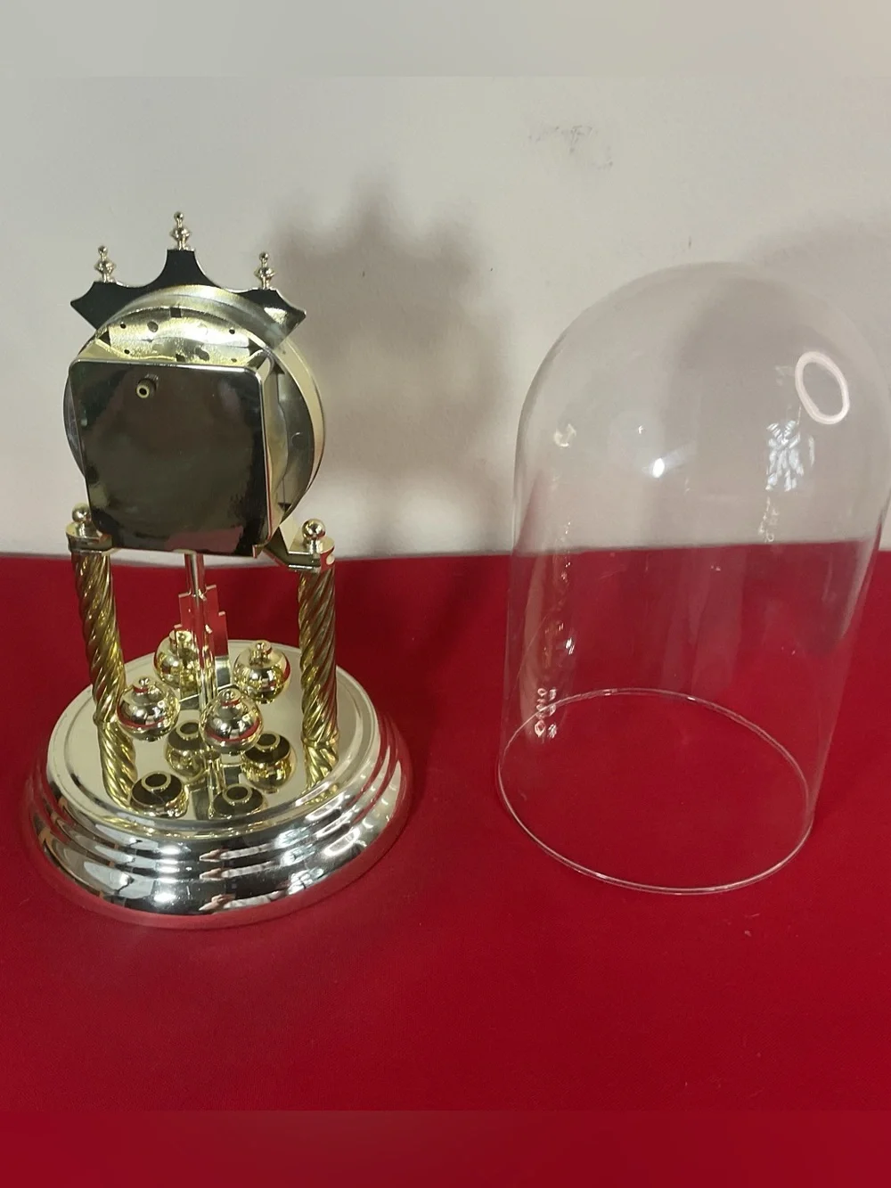 Concordia Anniversary Clock Glass Dome Quartz Rotating Pendulum Mantel Germany….